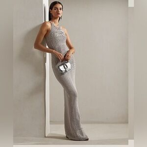Ralph Lauren Purple Label Silver-Grey Crochet Maxi Dress